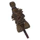 A Chokwe spirit chief African tribal rattle, with polychrome decoration and woven body, 61cm long.