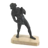 A late Grand Tour bronze figure of a nude male playing pipes, on a rectangular canted marble base, 2