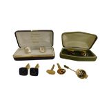 A group of gentleman's Masonic jewellery, comprising blue enamel and gold plated cuff links, mother