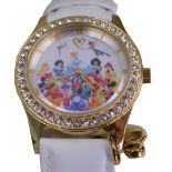 A Bradford Exchange Disney Believe in Magic wristwatch, depicting the classic Disney figures, on a w