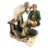 A Capodimonte porcelain figure group, of an optician and patient, bearing various labels, etc., 26cm