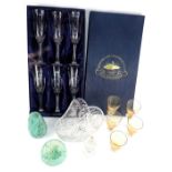 A collection of glass, to include lead crystal basket, two vases, etc.