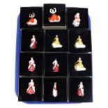 Twelve Royal Doulton miniature figures, comprising six The Ermine Coat, M221, three Ninette, M206, o
