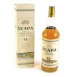 A bottle of Scapa single Orkney malt, aged 12 years, in original box.
