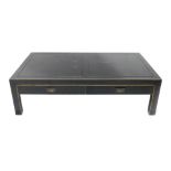 An oriental ebonsied pine rectangular coffee table, with two drawers to each side, 40cm high, 139cm