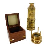 A Victoriana brass two drawer replica telescope and stand.