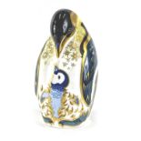 A Royal Crown Derby Penguin and chick paperweight, with silvered stopper, second, 12cm high.