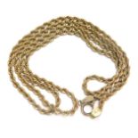 A rope twist necklace, with 14ct gold plated clasp and chain, 49cm long.