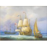 20thC School. Warships on calm seas, oil on board, unsigned, 32cm x 39cm.