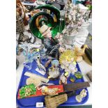 Decorative china and effects, animal ornaments, floral group, candle stand, green swirl, etc. (1 tra