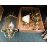 Various brassware, sconces, hanging lantern, etc. (a quantity)