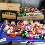 A quantity of vintage Christmas decoration, baubles, angel, crackers, etc. (2 trays)