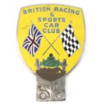 A British Racing and Sports Car Club enamel car badge, on yellow ground, no. 4891.