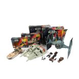 Three Star Wars Kenner figure groups, comprising Imperial Speeder Bike, Land Speeder, Rebel Snow Spe