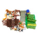 Britains farm animals and accessories, including hedges, five bar gates, walls, etc. (1 tray)