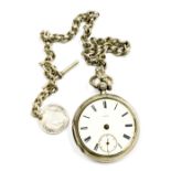 A Victoria gentleman's silver pocket watch, open faced, key wind, circular enamel dial bearing Roman