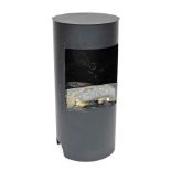 A cylindrical metal wood burner, 95cm high.