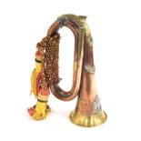 A copper and brass military bugle, stamped with a Notts & Derby Regimental badge, Foresters to the