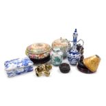 A group of 20thC Chinese pottery and porcelain, including a coffee pot, famille rose porcelain bowl