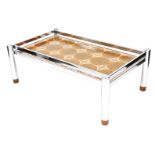 A Danish 1970s chrome and tile topped coffee table, of galleried rectangular form, the top inset wit