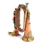 A copper and brass military bugle, belonging to the Highland Light Infantry with cipher to front, st