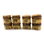 Eight TG Green Granville herbs and spice pots, with cork lids, printed marks. (8)