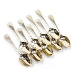 A set of nine Victorian silver Old English pattern dessert spoons, monogram engraved, Goldsmiths All