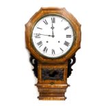 A Victorian walnut cased drop dial wall clock, circular dial bearing Roman numerals, eight day movem