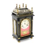 A late 19thC French ebonised and ivory inlaid mantel clock, by A G Mougin, Paris, the silvered chapt
