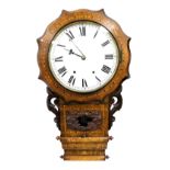 A Victorian walnut cased drop dial wall clock, circular dial bearing Roman numerals, eight day movem