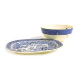 A Wedgwood Pottery Sarah's Garden pattern mixing bowl, Kitchen Collection, together with a 19thC blu