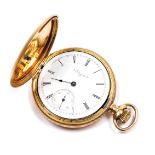 An early 20thC Elgin gold plated lady's hunter pocket watch, keyless wind, circular enamel dial bear