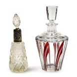 A George V cut glass and silver mounted scent bottle, with embossed C scroll decoration, London 1911