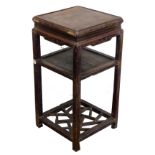 A Chinese tea table, 78cm high, 40cm square.