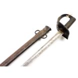 A British 1890 pattern cavalry sword, with W D stamp, metal scabbard with two belt rings, 102cm wide