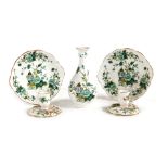 A Crown Staffordshire porcelain Kawloon pattern porcelain vase, together with a pair of dishes, and