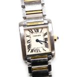 A Cartier gold plated and stainless steel Tank Francaise lady's wristwatch, rectangular dial bearing