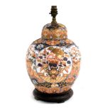 A Chinese Republic porcelain ovoid jar and cover, fitted as a lamp, decorated in the imari palette,