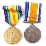 Two World War One medals, named to Pte A Kilby, Lincolnshire Regiment, 38987, comprising Great War a