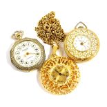 A Buler gold plated pendant watch, on a belcher link neck chain, together with a Lucerne pendant wat