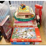 A quantity of books and games, titles include puzzles, Sketchmaster, Unbridled Fear, and various boo