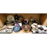 Miscellaneous effects, to include soft toys, some treen, minerals, brass and copper pan, face mask,