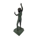 A 20thC cast metal figure of Bacchus, modelled standing with two arms raised, on square base, possib
