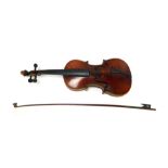 A two piece back violin and bow, 60cm long. (AF)