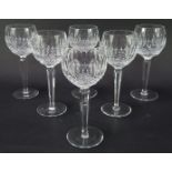 A set of six Waterford crystal Colleen pattern hock glasses, 18.5cm high.