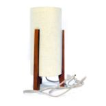 A mid century teak and fabric table lamp, with cream shade, 36cm high.