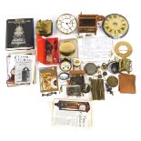 Clock repair related items, to include movements, urn shaped finials, pendulums, various cogs, two w