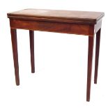 A 19thC mahogany tea table, the top with a rounded edge, on square legs, 73cm high, 78cm wide, 39cm