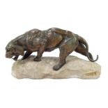 James Andrey (20thC French). Prowling tiger, patinated cast bronze, on carved stone base, signed, 46