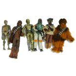 A group of Hasbro late 1990s Star Wars figures, comprising Chewbacca, Chewbacca, C3PO Boba Fett and